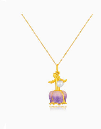 S925 Silver Warm Enamel Blossom Rose Pendant Necklace