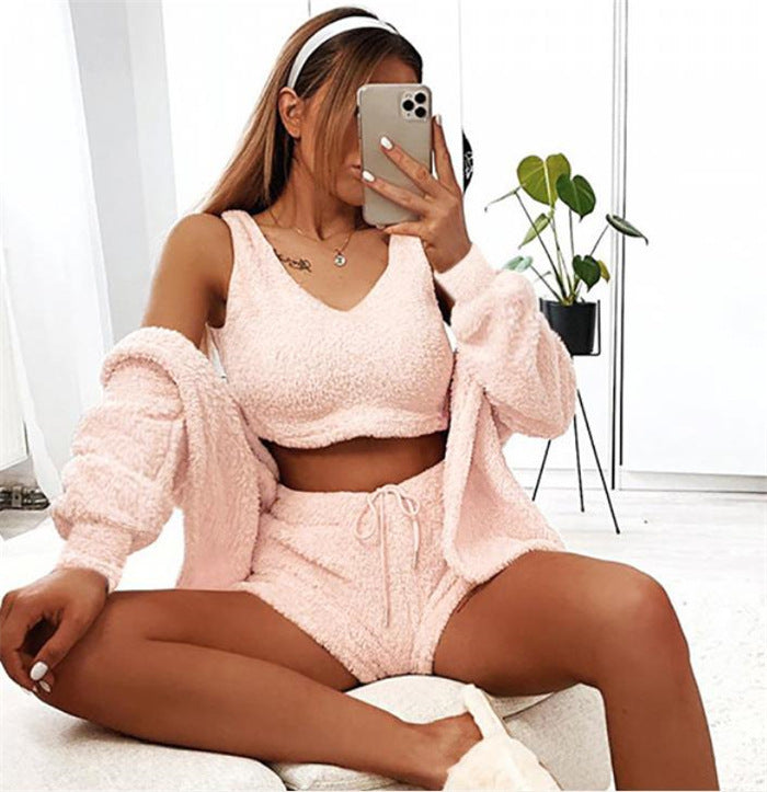 Fashionable Plush Home Service Three-piece Suit Women