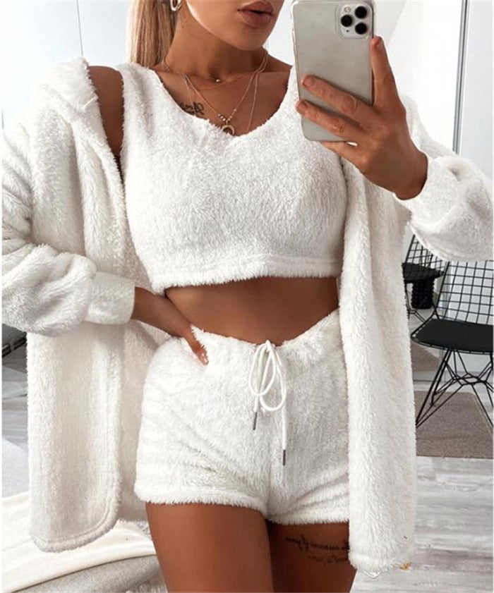 Fashionable Plush Home Service Three-piece Suit Women