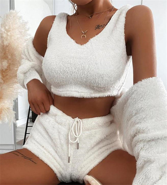Fashionable Plush Home Service Three-piece Suit Women